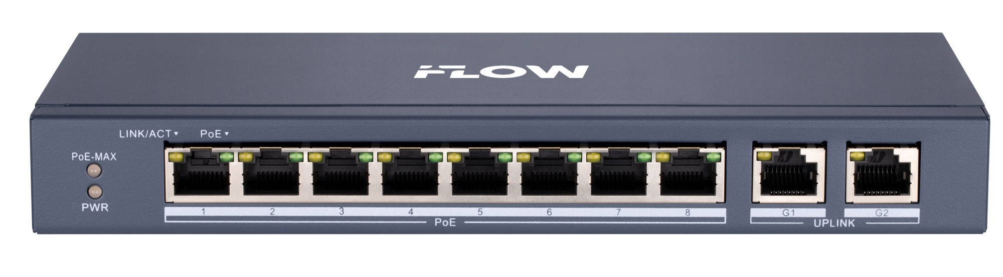 Коммутатор iFLOW F-SW-EU410POE-V/L, 8×100 Мбит/с PoE + 2×1 Гбит/с, неуправляемый