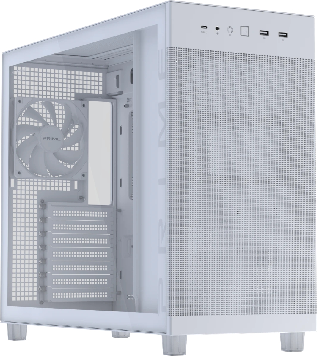 Корпус ASUS Prime AP303 TG, Midi-Tower, белый, 1 x 120 мм