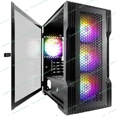 Компьютерный корпус 1STPLAYER TRILOBITE T3 черный mATX, TG 4x 120мм LED fans inc. T3-BK-4F1