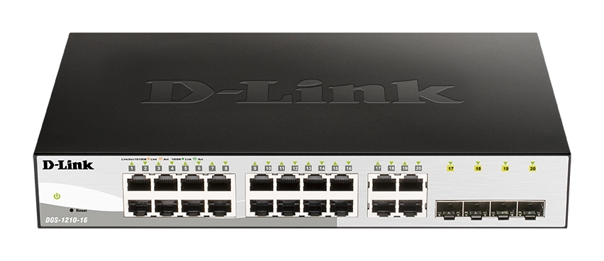 Коммутатор D-Link DGS-1210-16/G2A, 16×1 Гбит/с + 4×1 Гбит/с Combo, настраиваемый