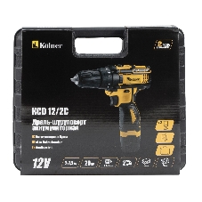 Дрель-шуруповерт Kolner KCD 12/2C, 12 В, 1,5 Ач, 29 Нм, щеточный