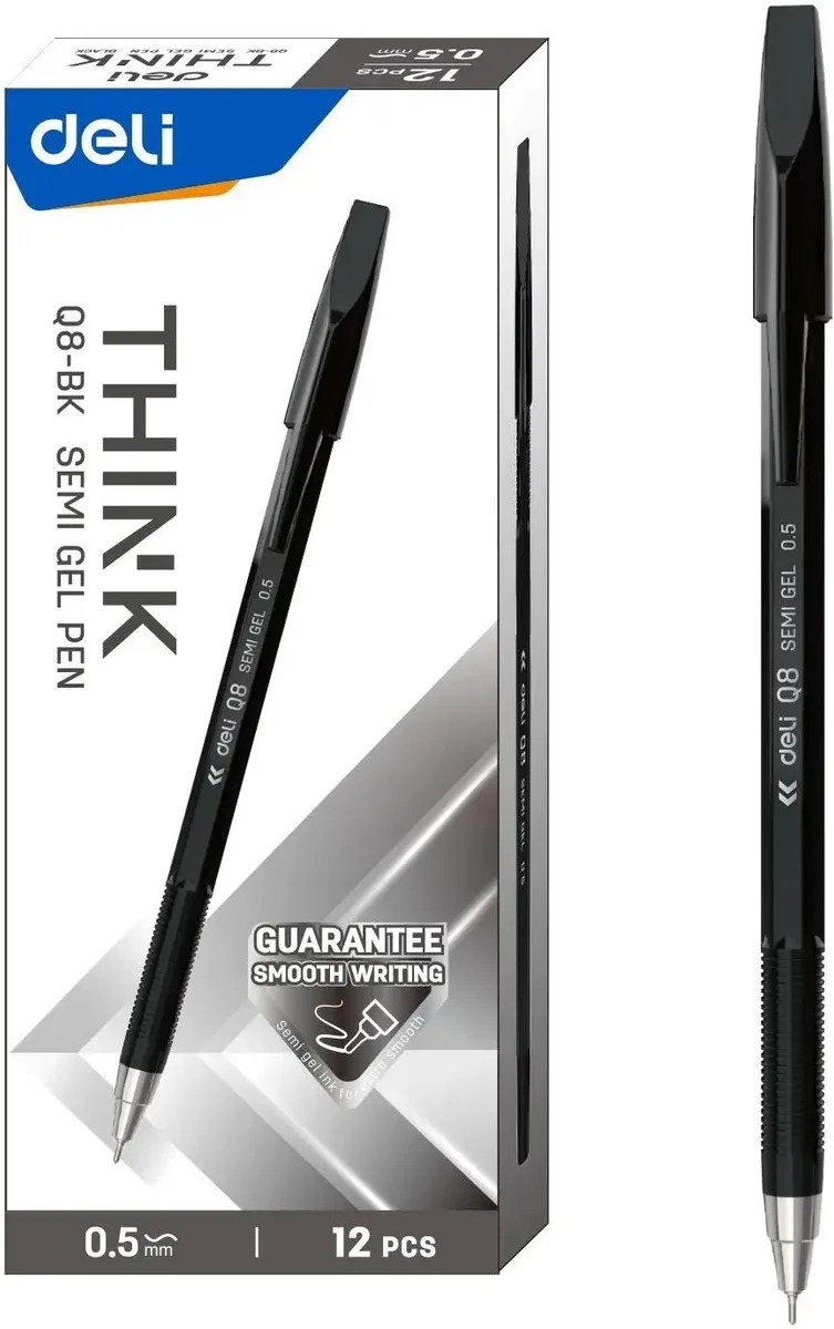 Набор ручек шариковых Deli Think EQ8-BK, черные чернила (12шт), линия 0.5мм