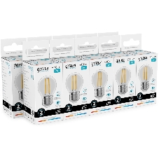 Лампа светодиодная филаментная Gauss Filament 8Вт цок.: E27 шар св. свеч. бел. нейт. (упак.: 10 шт)