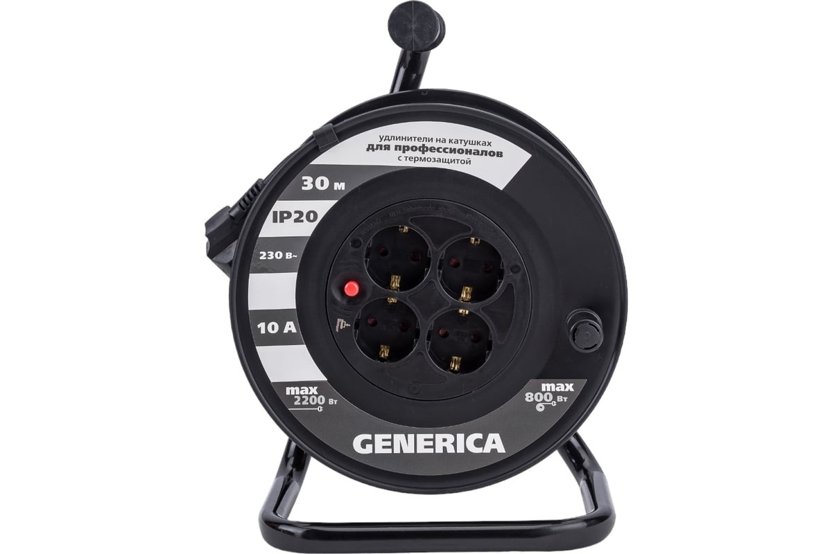 Удлинитель на катушке 4х30 м 2P+PE 10А УК30 с термозащ. 3х1.0 кв.мм GENERICA IEK WKP10-10-04-30-G