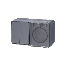 Блок ОП AtlasDesign Profi54 розетка 16А 250В с заземл. защ. шторки + 2-кл. выключатель 10А IP54 антрацит SchE