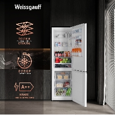 Холодильник Weissgauff WRK 2000 Total NoFrost Inverter нержавеющая сталь двухкамерный 240/95л морозилка снизу