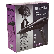 Фен Delta DL-0938 черный, 2000 Вт, ионизация