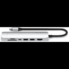 Док-станция (USB-хаб) Satechi ST-P7SS 7-in-1 USB-C Slim Multiport Adapter with Ethernet (Type-C,HDMI, 2xType-A, SD,microSD, RJ-45), до 80 Вт серебристый