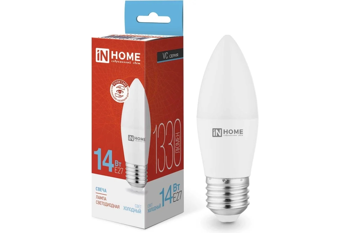 Лампа светодиодная LED-СВЕЧА-VC 14Вт E27 6500К 1330лм IN HOME 4690612047751