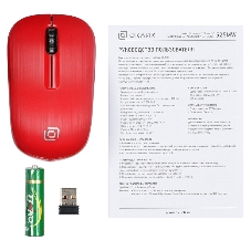 Мышь беспроводная Oklick 525MW красный, 1000 dpi, радиоканал, USB, кнопки - 3