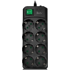 Сетевой фильтр SVEN SF-08E-16 (3 м 8 розеток с защитными шторками,16А) черный, цветная коробка