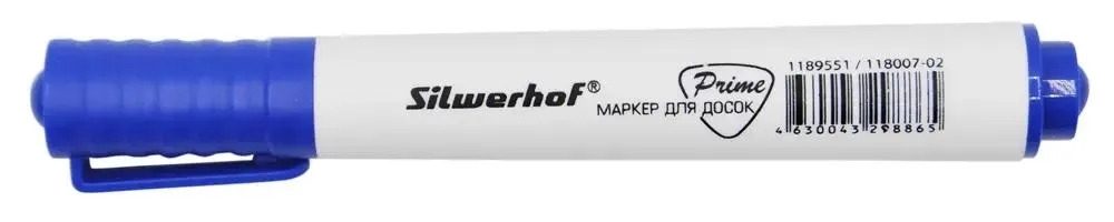Маркер для досок Silwerhof Prime, пулевидный пишущий наконечник, 1-3мм, синий, коробка