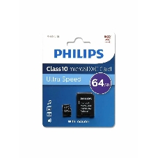 Флеш карта microSD 64Gb PHILIPS microSDHC Class 10 (SD адаптер)