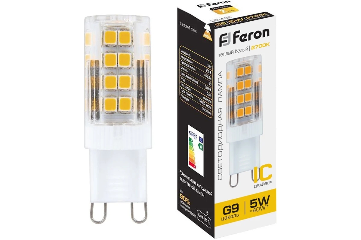 Лампа светодиодная Feron LB-432 5Вт 230В G9 теплый капсульная