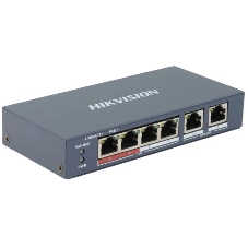 Коммутатор Hikvision DS-3E0106P-E/M, 4×100 Мбит/с PoE+ + 2×100 Мбит/с, неуправляемый