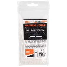 Стяжка кабельная (Хомут) 2,5x100-100WH PA6.6 белая (100 шт/уп) Jazzway