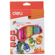 Карандаши цветные Deli Color Emotion EC00210, трехгранный профиль, липа, 18 цветов, коробка с европодвесом Карандаши цветные Deli Color Emotion EC00210, трехгранный профиль, липа, 18 цветов, коробка с европодвесом