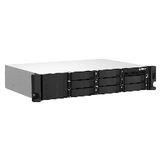 Сетевое хранилище SMB QNAP TS-873AeU-4G NAS 8x3.5/2.5 SATA/SSD trays, 2 x M2 PCIe, 2x 2.5 GbE, 2U rackmount, 1 PSU. AMD Ryzen V1500B 4-core/8-thread 2.2 GHz processor, 4 Gb DDR4 RAM (1*4 Gb) up to 64Gb (2*32 Gb). W/o rail kit RAIL-B02