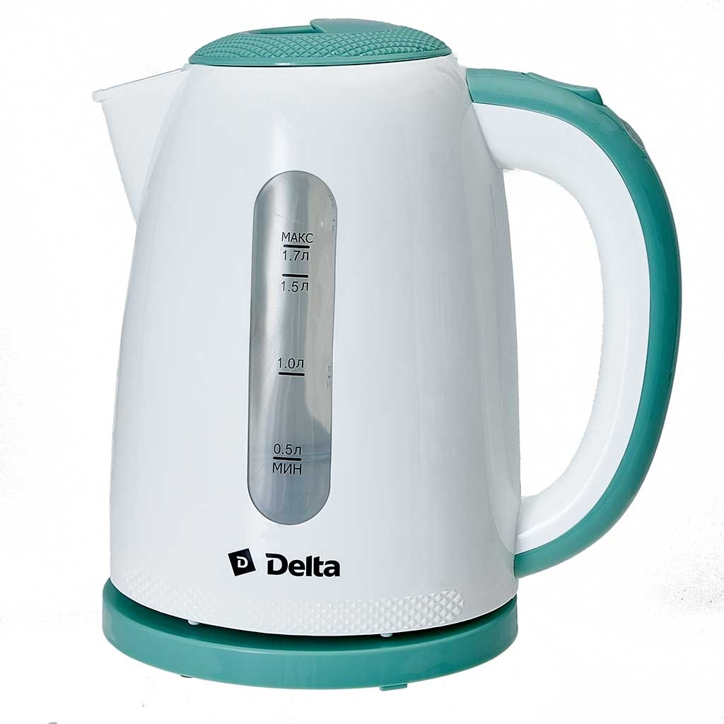 Чайник электрический DELTA DL-1106 белый с мятным 1.7 л, 2,2кВт