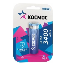 Аккумулятор Li-ion 18650 3400 мАч с защитой (блист.1шт) Космос KOC18650Li-ion34PBL1