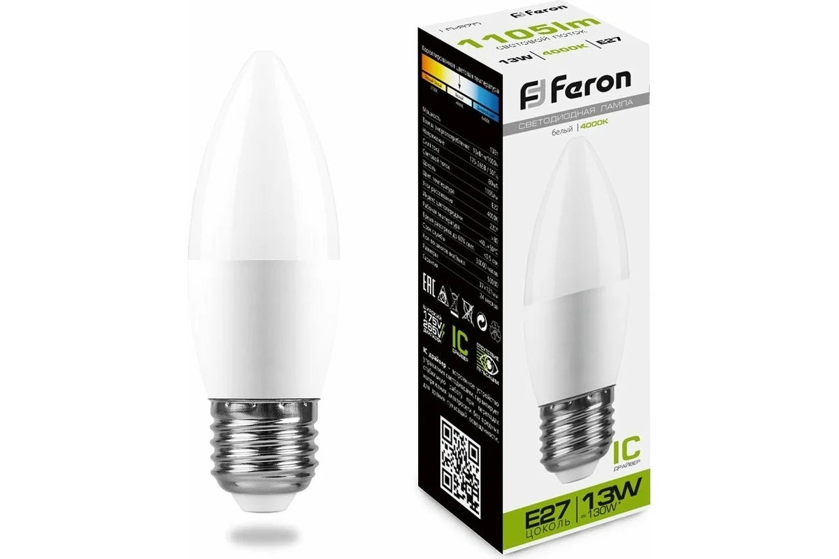 Лампа светодиодная Feron LB-970 13Вт E27 белый матовая свеча