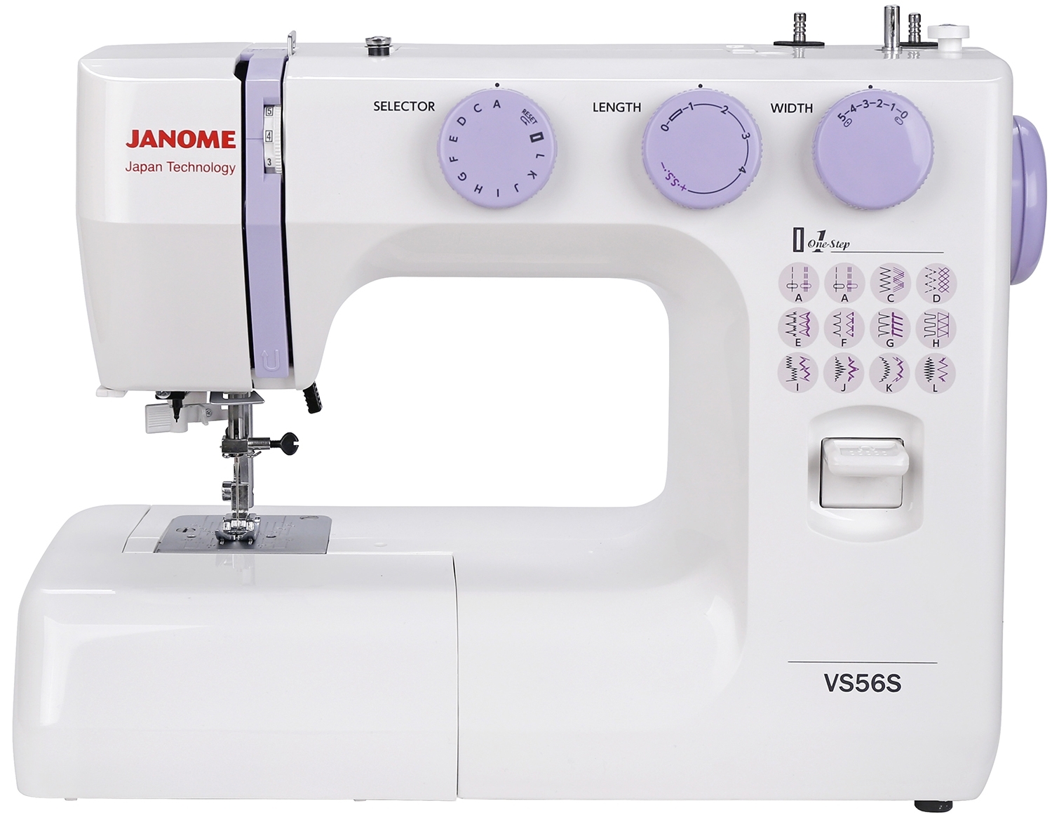 Швейная машина Janome VS56S белый, электромеханическая, вертикальный качающийся, 25 операций, автоматическая петля