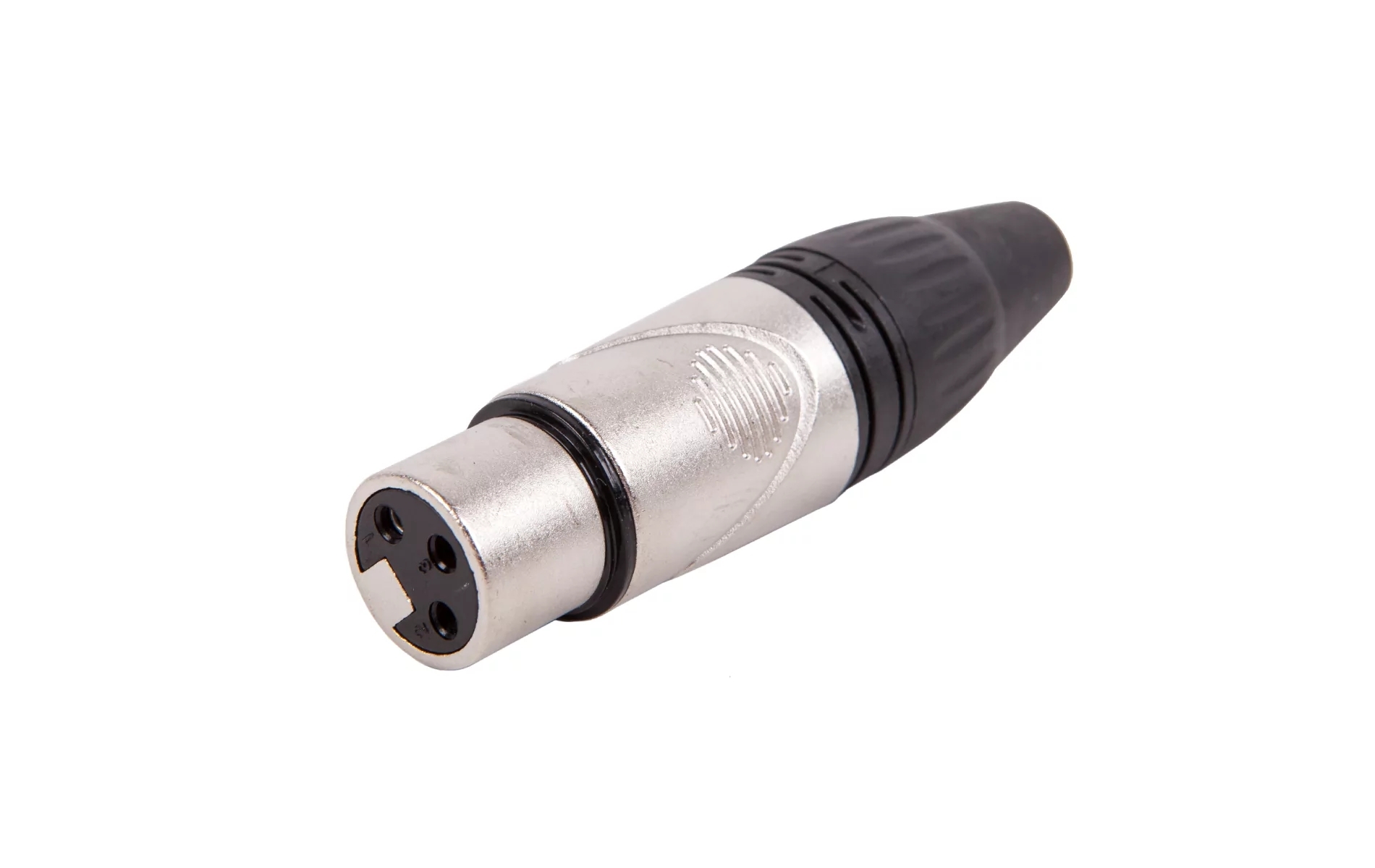 Разъем аудио FORCE CFA-022XLR (F), материал контактных частей медь с серебряным покрытием, покрытие корпуса никель, цвет матовый серебристый/черный