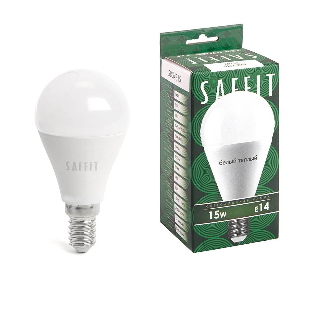 Лампа светодиодная SAFFIT SBG4515 LED 15вт Е14 теплый матовый шар