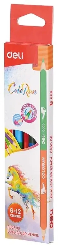Карандаши цветные Deli EC00500 ColoRun, двухцветные, липа, 12 цветов, коробка с европодвесом (6шт)