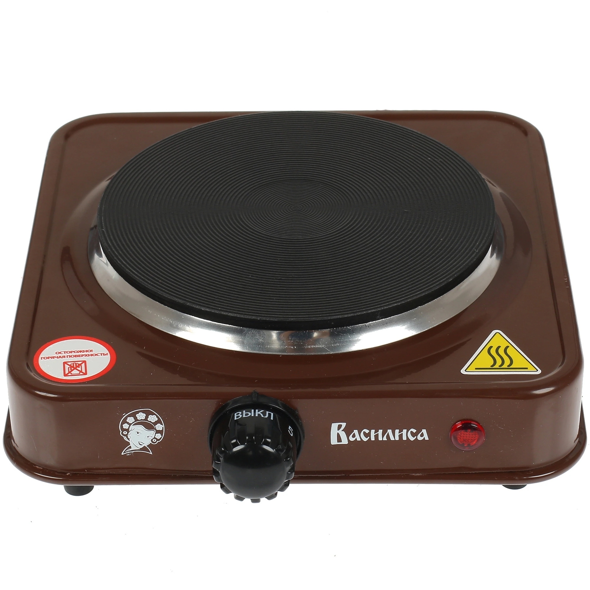 Плита настольная электрическая ВАСИЛИСА ВА-904 коричневый, 1 кВт, ТЭН, конфорки - 1, эмаль, поворотные переключатели
