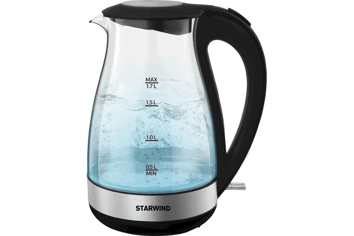 Электрочайник Starwind SKP3039 черный, 1.7 л, 2200 Вт, скрытый нагревательный элемент
