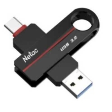 Флешка USB Netac US18 (NT03US18C-128G-32BK), 128Gb, USB 3.2/TypeC, R/W 200/100, черный/красный