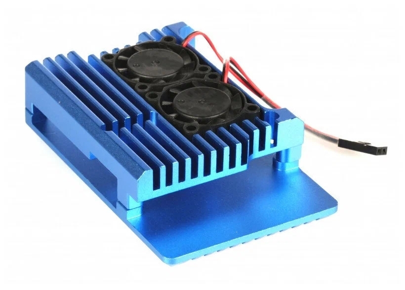 Корпус Qumo Aluminum case with double black fans, Raspberry Pi 4, blue(RS008)