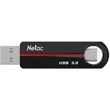 Флешка USB Netac US18 (NT03US18C-128G-32BK), 128Gb, USB 3.2/TypeC, R/W 200/100, черный/красный
