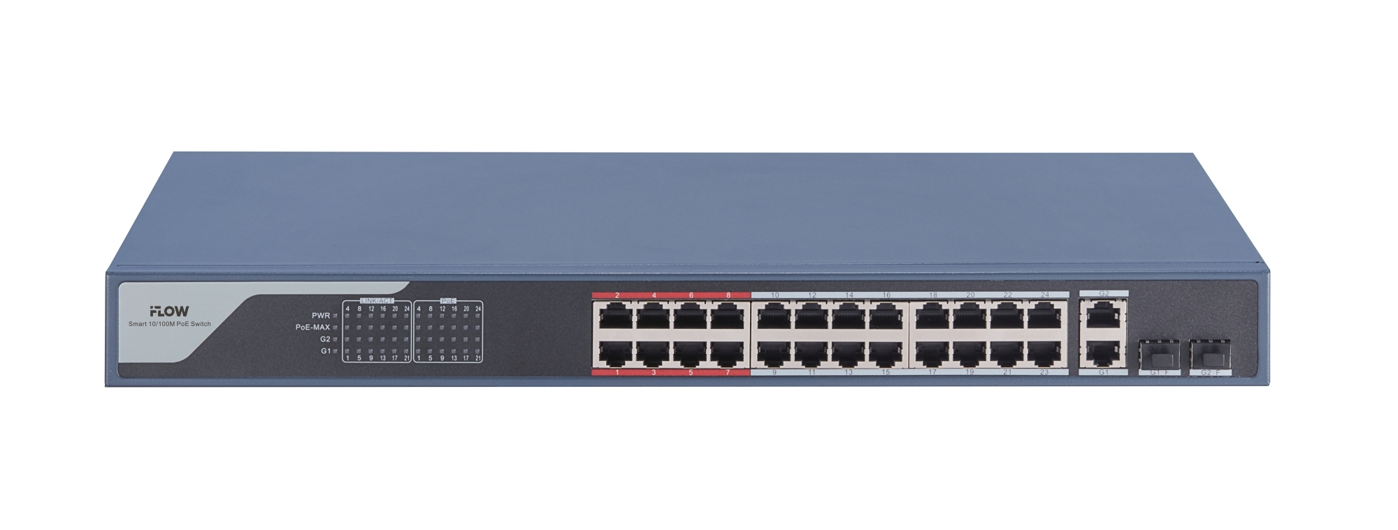 Коммутатор iFLOW F-SW-EM426POE-VM, 24×100 Мбит/с PoE + 2×1 Гбит/с Комбо (RJ45/SFP), настраиваемый