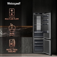 Холодильник Weissgauff WRK 2000 Total NoFrost Inverter нержавеющая сталь двухкамерный 240/95л морозилка снизу