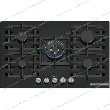 Газовая варочная панель Bosch PPQ7A6I45, 75 см, закаленное стекло, черная, 5 конфорок, 1 WOK-конфорка c 2 контурами пламени, 1 конфорка повышенной мощности, FlameSelect, индивидуальные чугунные решетки, газ-контроль, автоматический электроподжиг, сделано в Испании