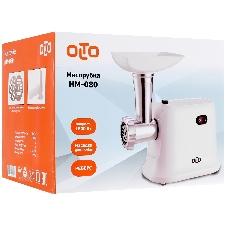 Мясорубка электрическая OLTO HM-080 белый, 1800 Вт, 1.5 кг/мин, реверс, защита от перегрузки, насадки - 4