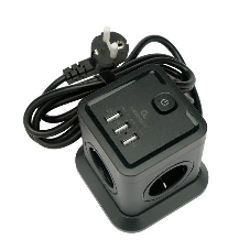 Сетевой фильтр Cablexpert Tower TWR-4-U3-B-2, 4 р, 10А, 3xUSB, 3.1А, 2 м, ур.защиты 2+, черный, коробка