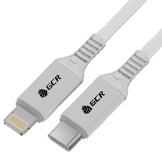 Кабель GCR PREMIUM 3.0m TypeC/Lightning MFI POWER DELIVERY 18 W, быстрая зарядка, белый силикон, AL case белый, белый ПВХ, GCR-53756