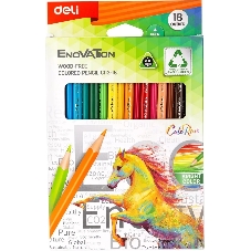Карандаши цветные Deli EC113-18 Enovation, трехгранный профиль, пластик 18 цветов, коробка с европодвесом (18шт)