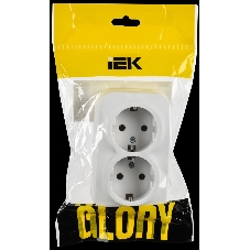 GLORY Розетка 2-местная для открытой установки с заземлением без защитных шторок 16А РС22-3-ХБм белый матовый