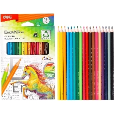 Карандаши цветные Deli EC113-18 Enovation, трехгранный профиль, пластик 18 цветов, коробка с европодвесом (18шт)