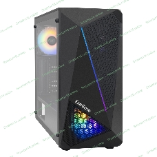 Компьютерный корпус Miditower ExeGate EVO-8225-NPX500 (ATX, БП 500NPX с вент. 12см, 2хUSB+1хUSB 3.0, черный, 2 вент. с RGb подсветкой и полоса на передней панели, боковая панель - закаленное стекло)