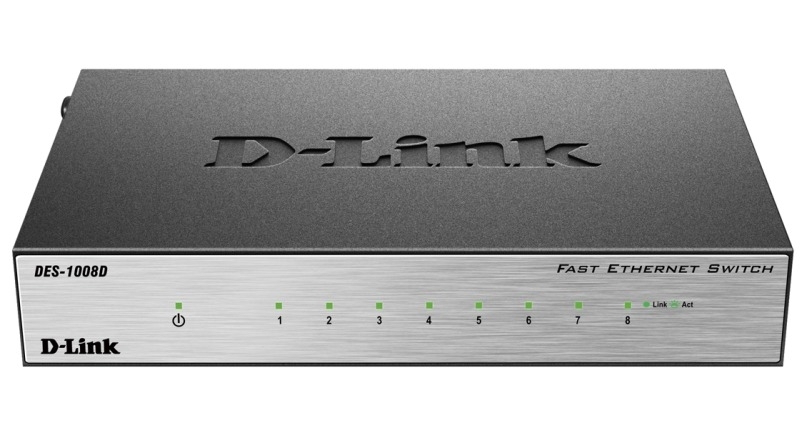 Коммутатор D-Link DES-1008D/(K2A/K3A)RU/J1A/J2A/L2A/L2B, 8×100 Мбит/с, неуправляемый