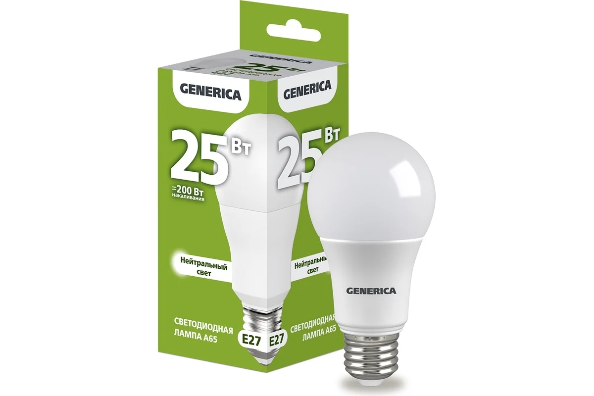 Лампа cветодиодная LED IEK LL-A65-25-230-40-E27-G груша, A65 25Вт 230В 4000К E27 GENERICA