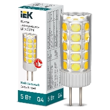 Лампа светодиодная IEK LLE-CORN-5-012-40-G4 CORN 5Вт капсула 4000К G4 12В керамика Лампа светодиодная IEK LLE-CORN-5-012-40-G4 CORN 5Вт капсула 4000К G4 12В керамика