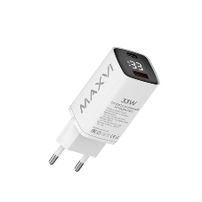 Сетевое зарядное устройство Maxvi A402PD LED 33W, 1xUSB-A, 1xUSB-C, белый