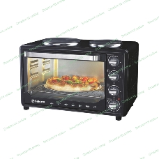 Мини-печь Sakura SA-7001HBK 35л, 3200Вт, духовка 1600Вт, конфорки 185мм+155мм (1000Вт+600Вт), механ.управление, 3 режима работы духовки (верх, низ, верх+низ), раздельная регулировка температуры духовки и конфорок, комплектация - металлическая решетка, противень и ухват. чёрны