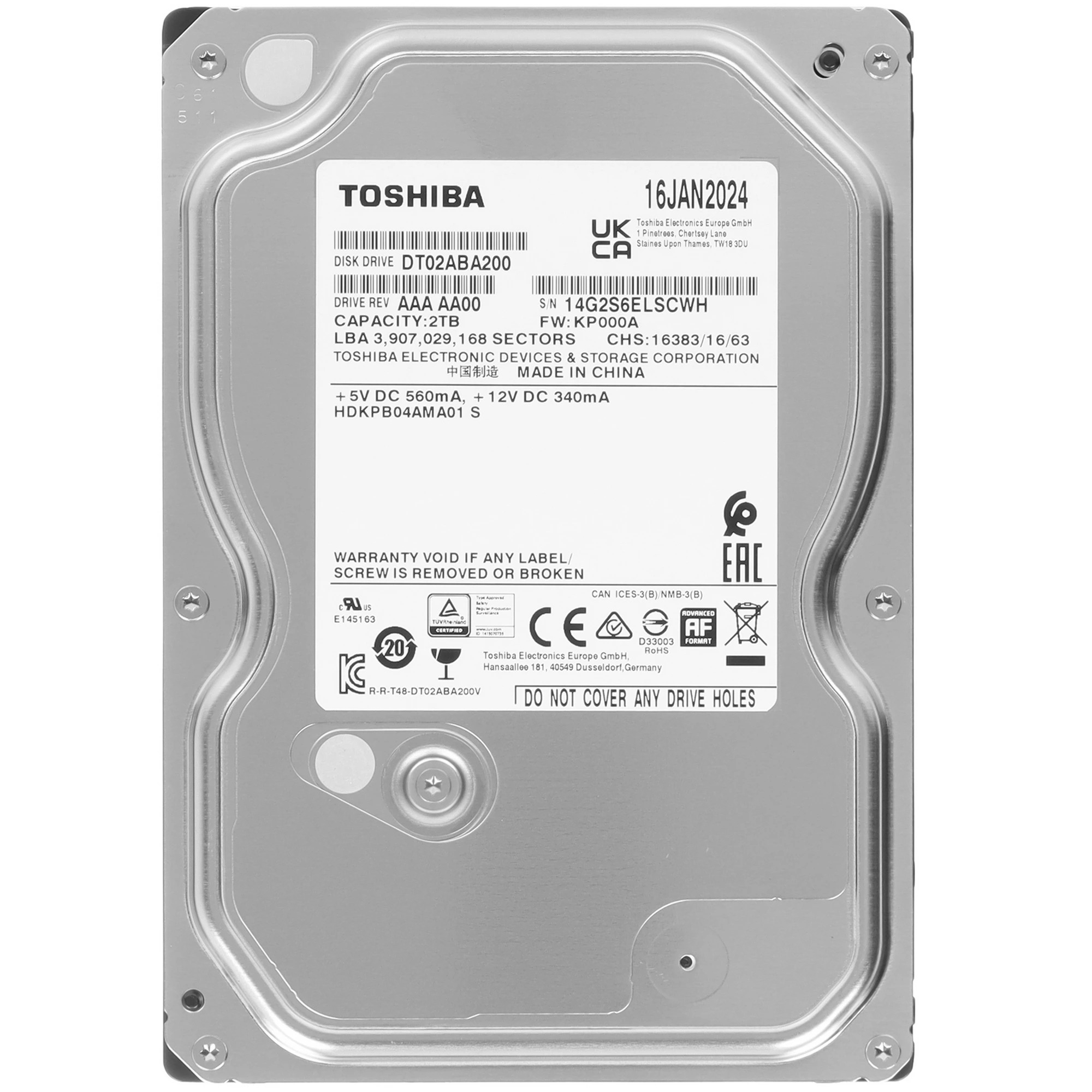 Жесткий диск Toshiba SATA-III 2TB DT02ABA200 Desktop (5400rpm) 128Mb 3.5